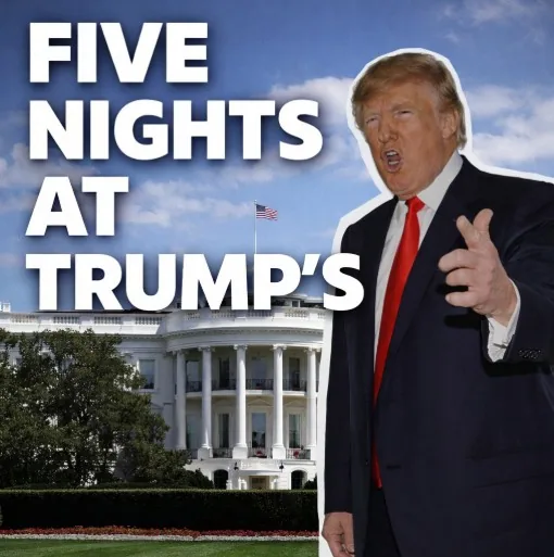 Five Nights at Trump's game art with a tense parody horror setting