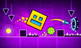 Geometry Dash screenshot showing a bright level section with spikes and portals