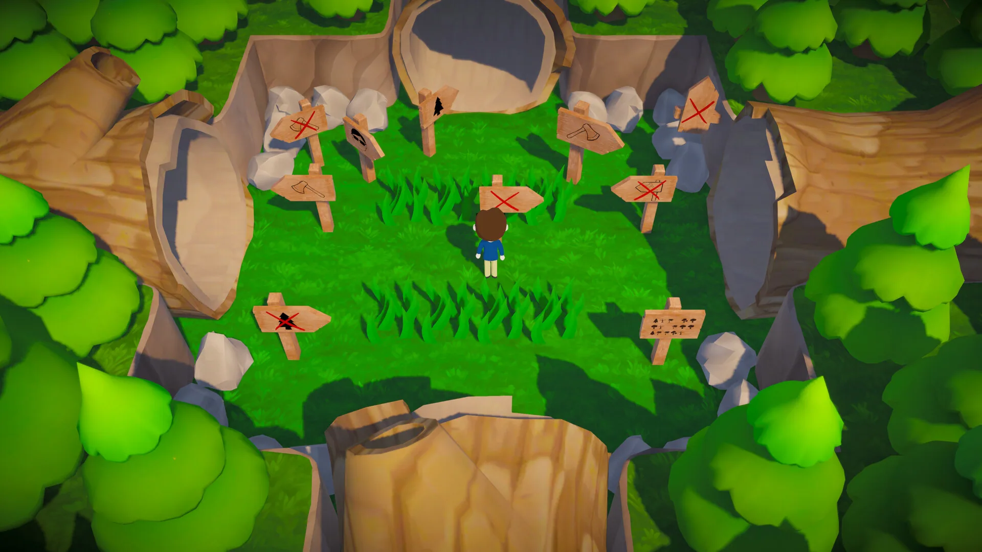 Trees Hate You screenshot with fake signs and misleading directions